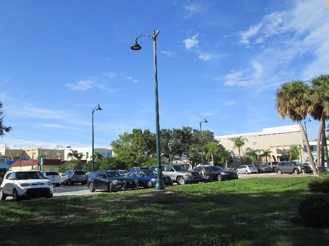 Photo of a parking lot light pole.